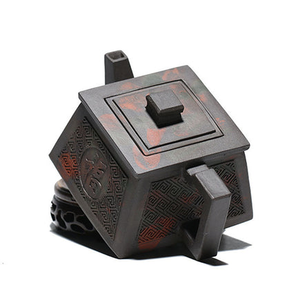 Square Teapot Yixing Black Clay Happiness Longevity 200ml Gift