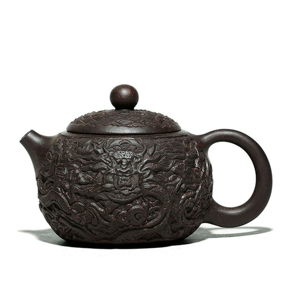 Black Clay Teapot Yixing Dragon Carved Gongfu 300ml
