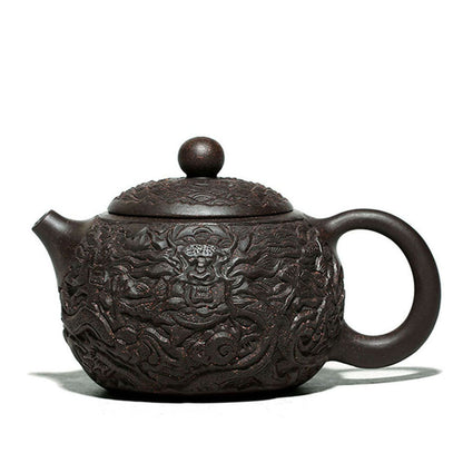Black Clay Teapot Yixing Dragon Carved Gongfu 300ml