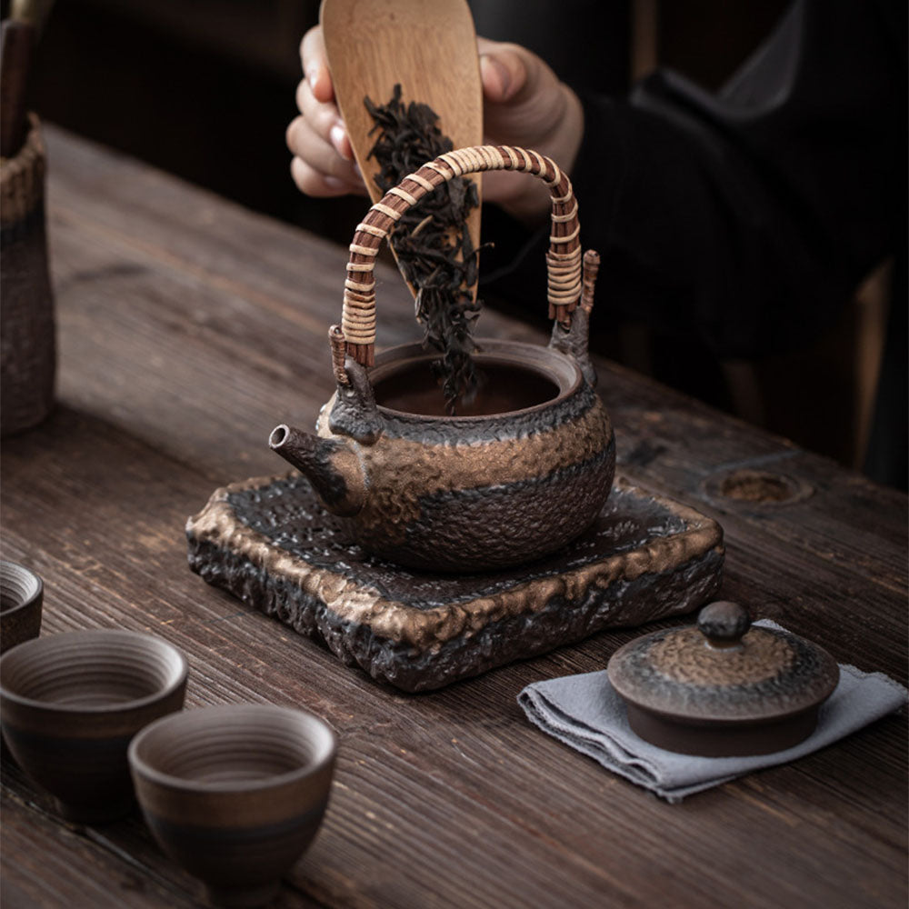 Iron Glaze Teapot Japanese Handmade Coarse Pottery 300ml