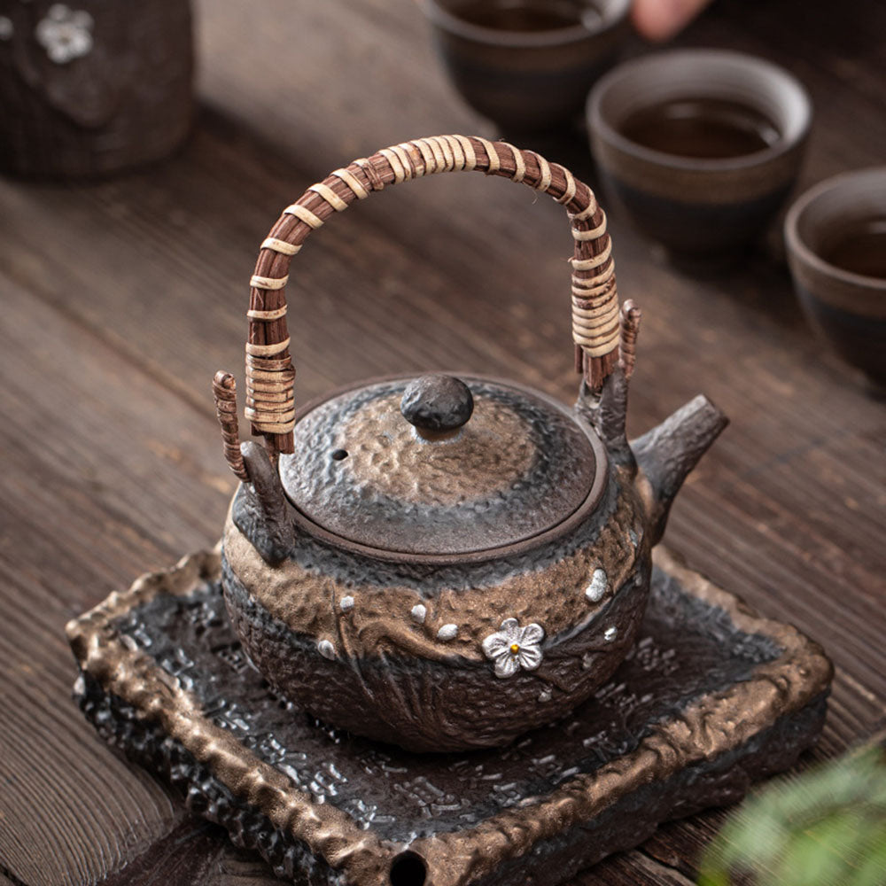 Iron Glaze Teapot Japanese Handmade Coarse Pottery 300ml