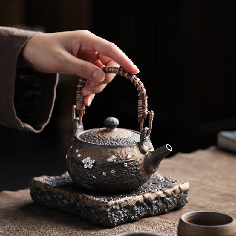 Iron Glaze Teapot Japanese Handmade Coarse Pottery 300ml