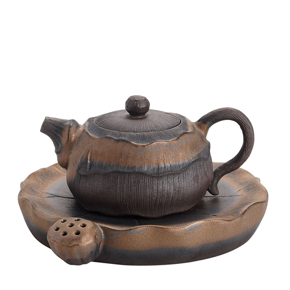 Iron Glaze Lotus Teapot Japanese Ceramic Kiln-Fired 270ml