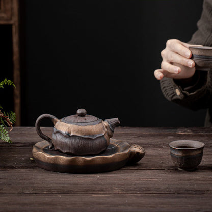 Iron Glaze Lotus Teapot Japanese Ceramic Kiln-Fired 270ml