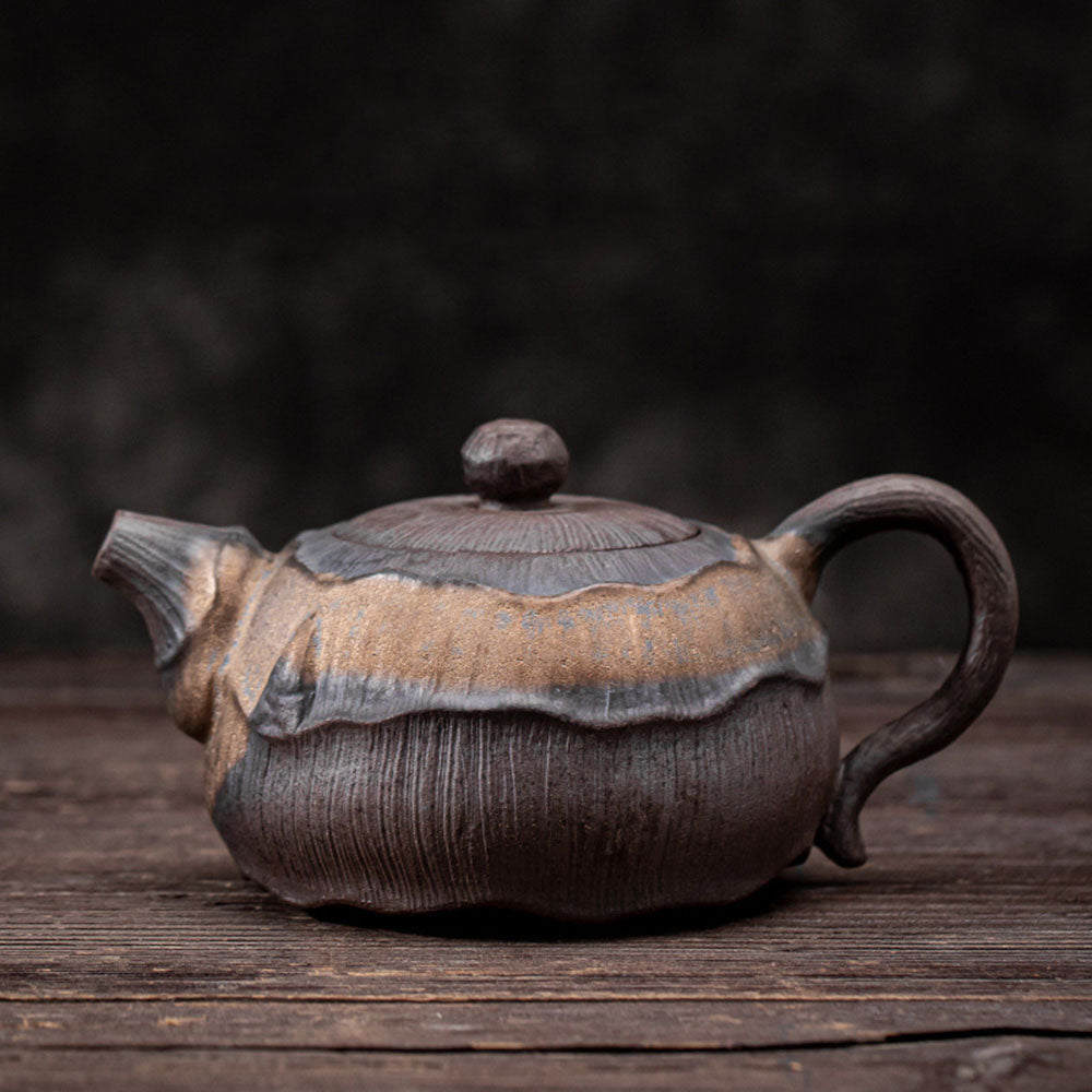 Iron Glaze Lotus Teapot Japanese Ceramic Kiln-Fired 270ml