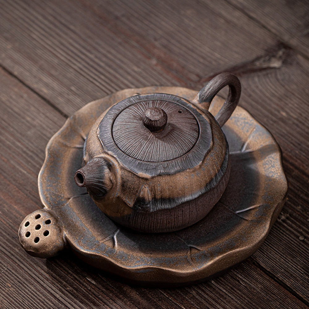 Iron Glaze Lotus Teapot Japanese Ceramic Kiln-Fired 270ml