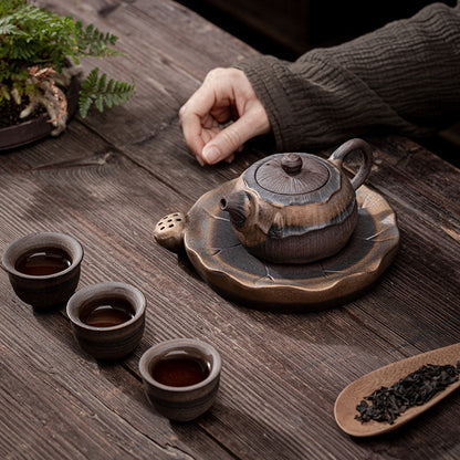 Iron Glaze Lotus Teapot Japanese Ceramic Kiln-Fired 270ml