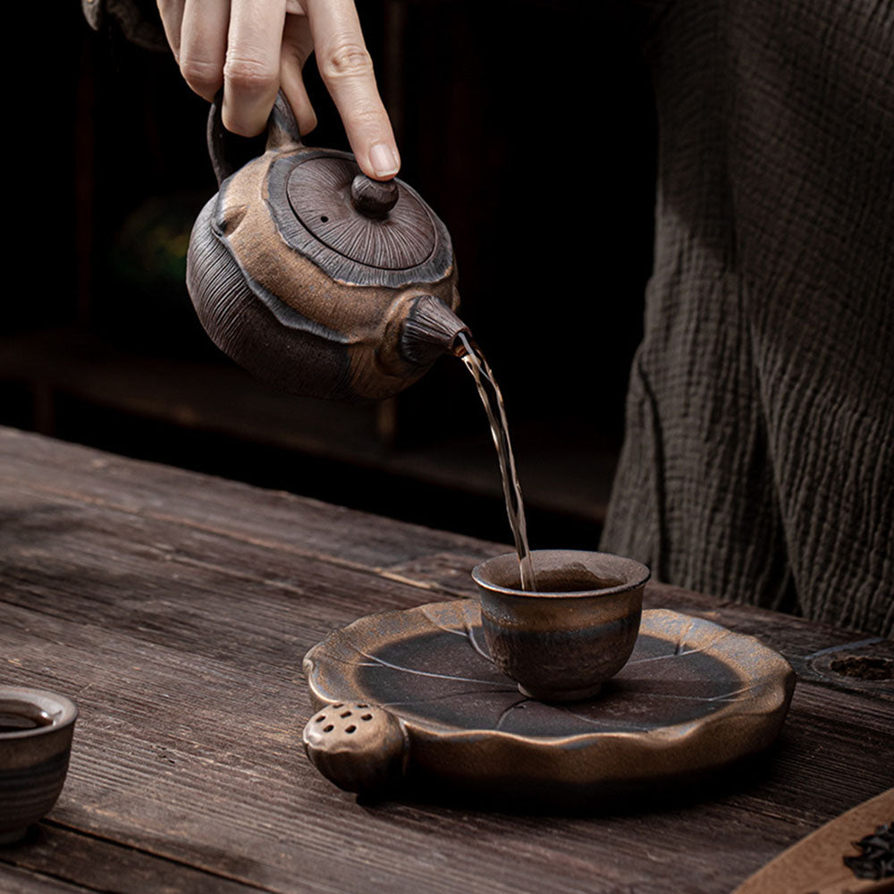 Iron Glaze Lotus Teapot Japanese Ceramic Kiln-Fired 270ml