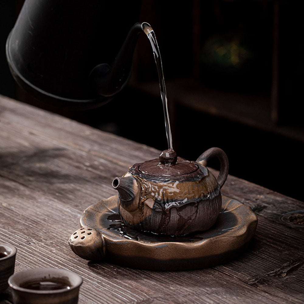 Iron Glaze Lotus Teapot Japanese Ceramic Kiln-Fired 270ml