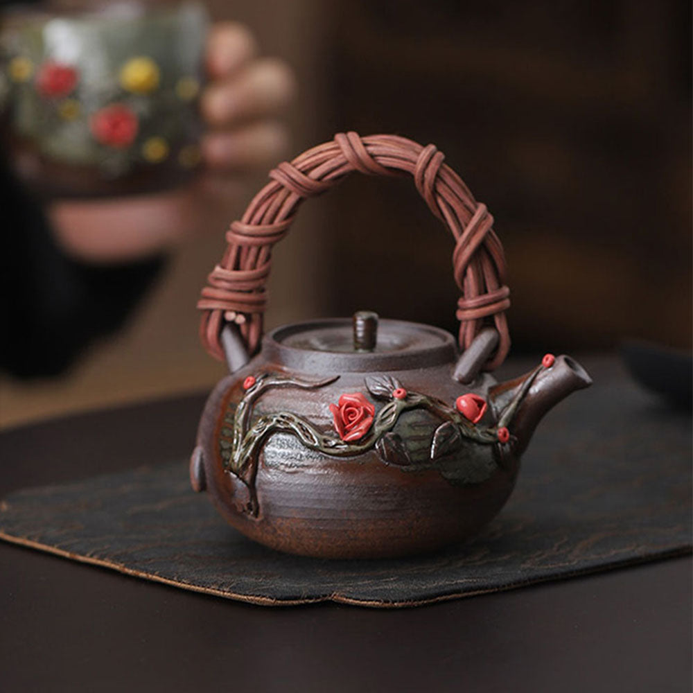 Rattan Weave Teapot Japanese Handmade Ceramic 200ml Gift