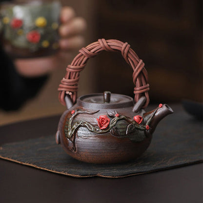 Rattan Weave Teapot Japanese Handmade Ceramic 200ml Gift