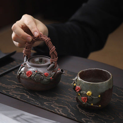 Rattan Weave Teapot Japanese Handmade Ceramic 200ml Gift