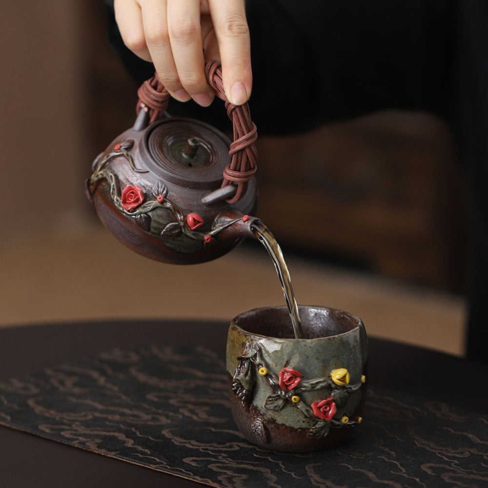 Rattan Weave Teapot Japanese Handmade Ceramic 200ml Gift