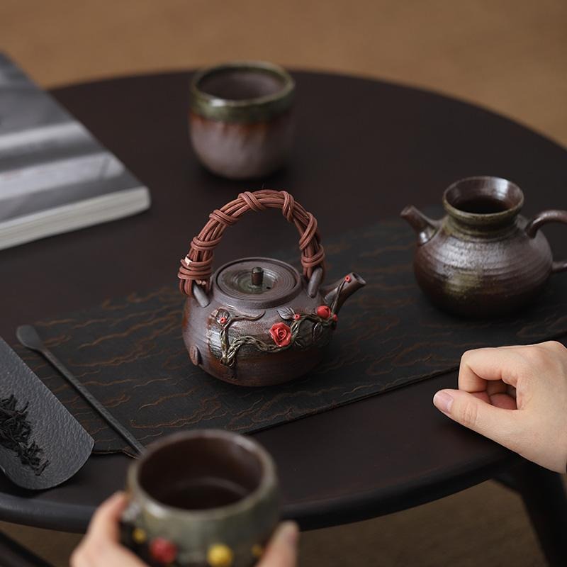 Rattan Weave Teapot Japanese Handmade Ceramic 200ml Gift