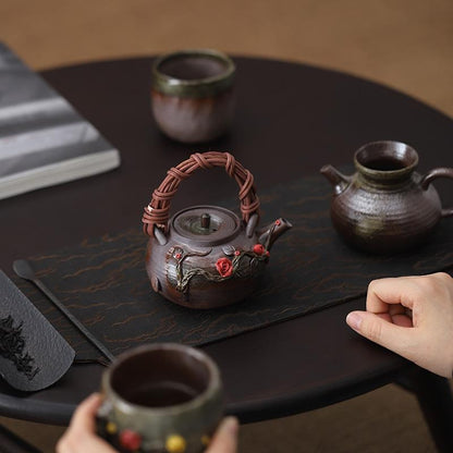 Rattan Weave Teapot Japanese Handmade Ceramic 200ml Gift