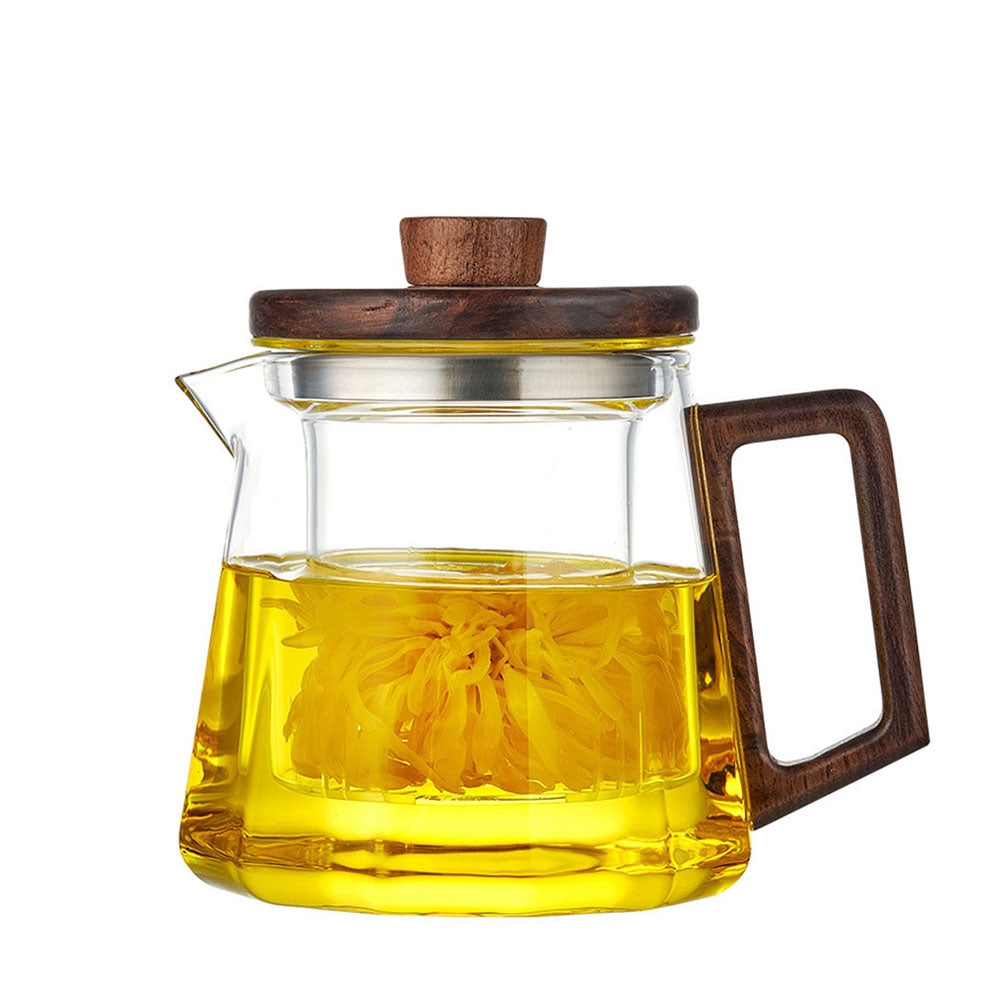 Glass Teapot Wood Handle Cat Claw Infuser Walnut Lid 500ml
