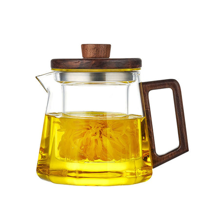Glass Teapot Wood Handle Cat Claw Infuser Walnut Lid 500ml