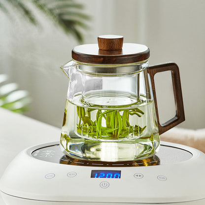 Glass Teapot Wood Handle Cat Claw Infuser Walnut Lid 500ml
