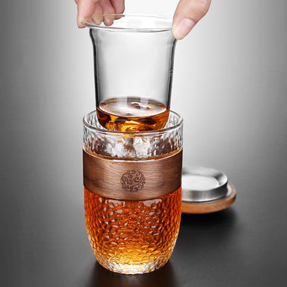 Borosilicate Glass Tea Cup with Wooden Lid 300ml