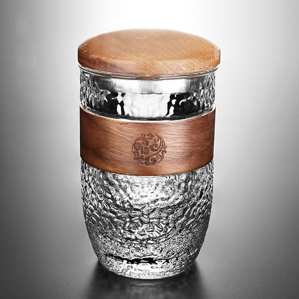 Borosilicate Glass Tea Cup with Wooden Lid 300ml
