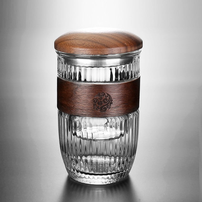 Borosilicate Glass Tea Cup with Wooden Lid 300ml