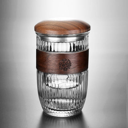 Borosilicate Glass Tea Cup with Wooden Lid 300ml