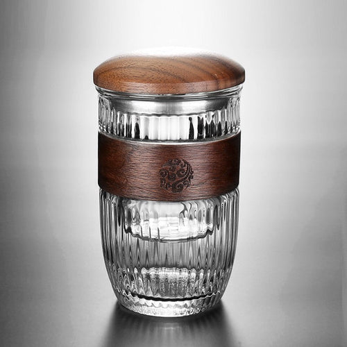 Borosilicate Glass Tea Cup with Wooden Lid 300ml