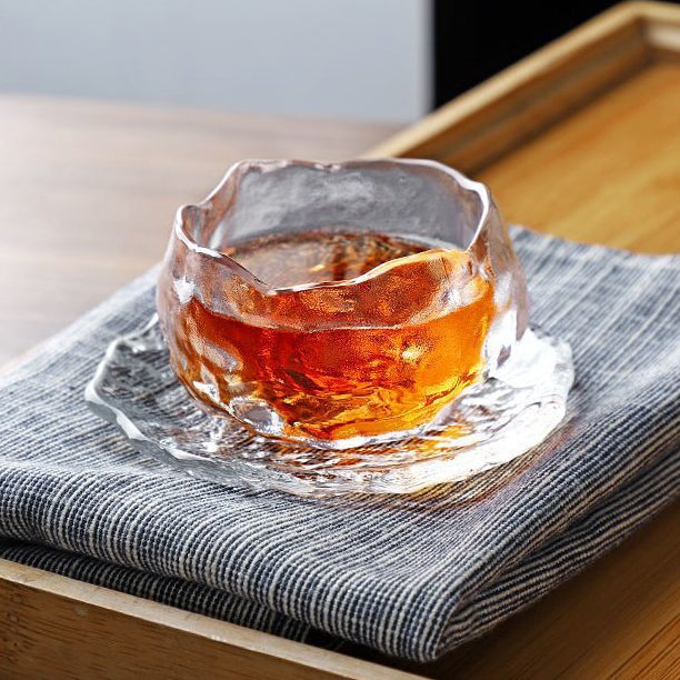 Glass Gongfu Tea Cup with Saucer Ice Block 50ml