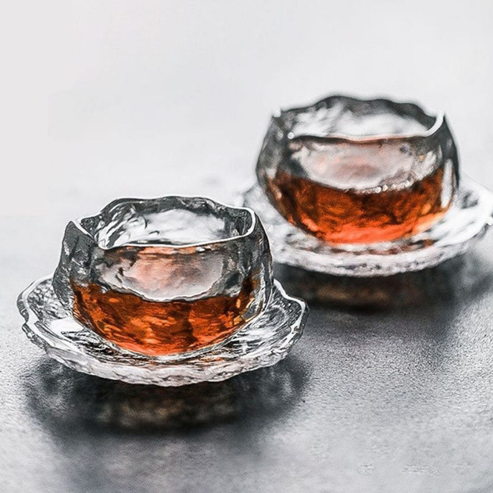 Glass Gongfu Tea Cup with Saucer Ice Block 50ml