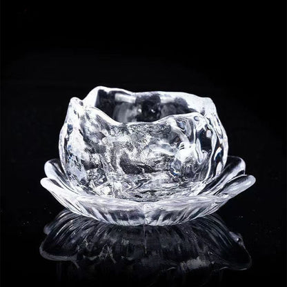Glass Gongfu Tea Cup with Saucer Ice Block 50ml