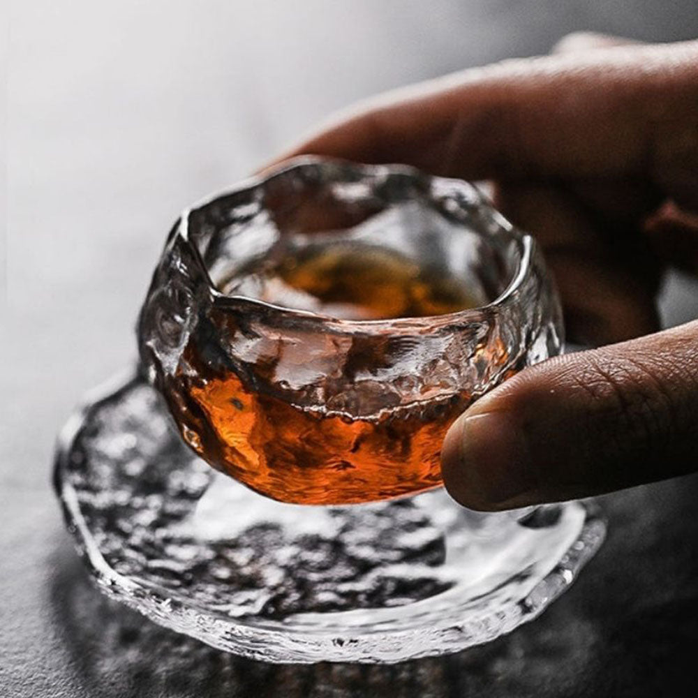 Glass Gongfu Tea Cup with Saucer Ice Block 50ml