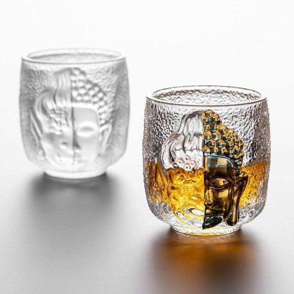 Borosilicate Glass Buddha Tea Cup 100ml | Golden Transparent