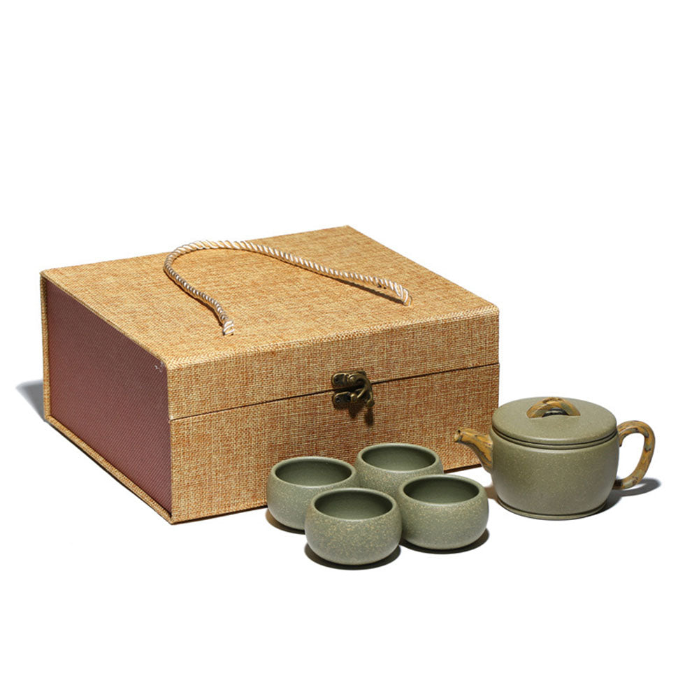 Handmade Green Clay Gongfu Tea Set | 5-Piece