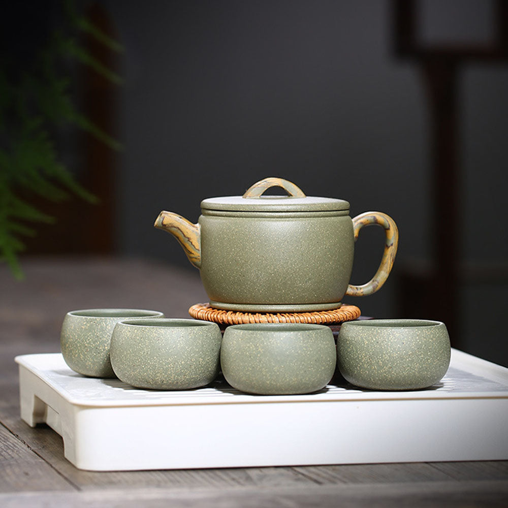 Handmade Green Clay Gongfu Tea Set | 5-Piece