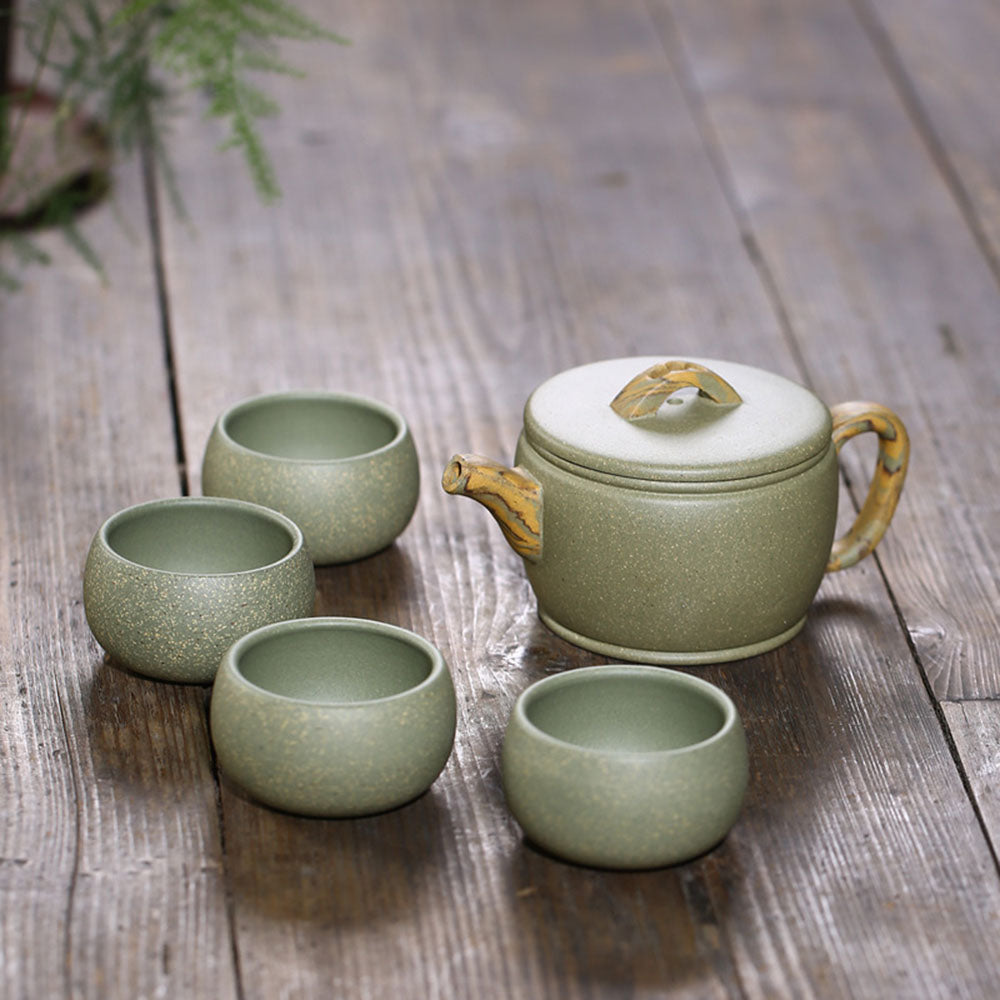 Handmade Green Clay Gongfu Tea Set | 5-Piece