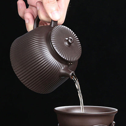 Gongfu Tea Set Yixing Purple Clay Xi Shi Stripe 11-Piece