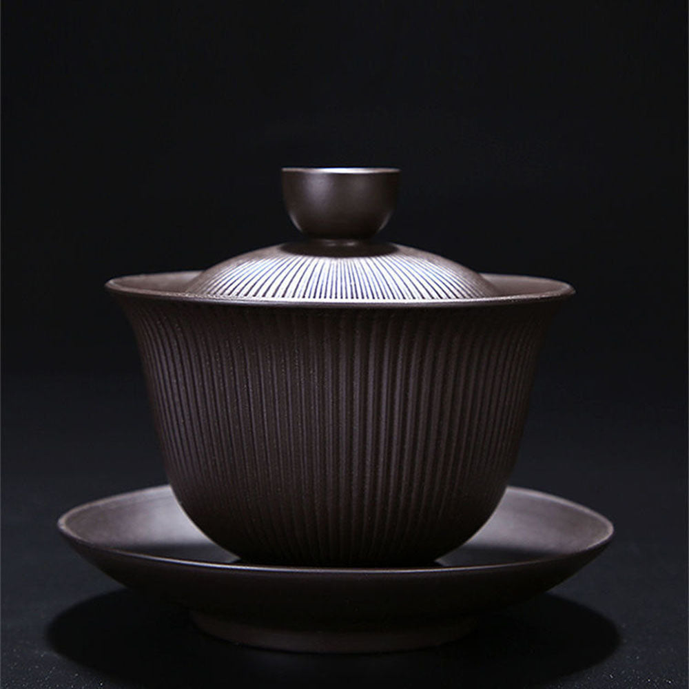 Gongfu Tea Set Yixing Purple Clay Xi Shi Stripe 11-Piece
