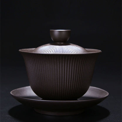 Gongfu Tea Set Yixing Purple Clay Xi Shi Stripe 11-Piece