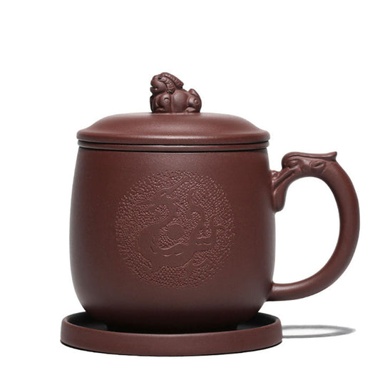 Yixing Purple Clay Dragon Tea Cup with Infuser & Pi Xiu Lid