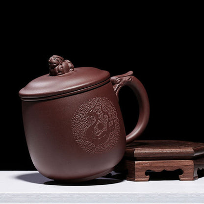Yixing Purple Clay Dragon Tea Cup with Infuser & Pi Xiu Lid