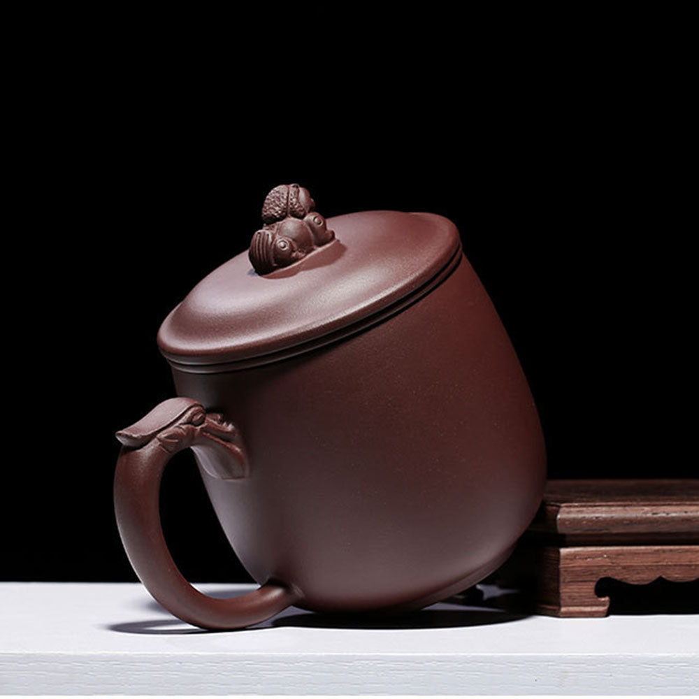 Yixing Purple Clay Dragon Tea Cup with Infuser & Pi Xiu Lid