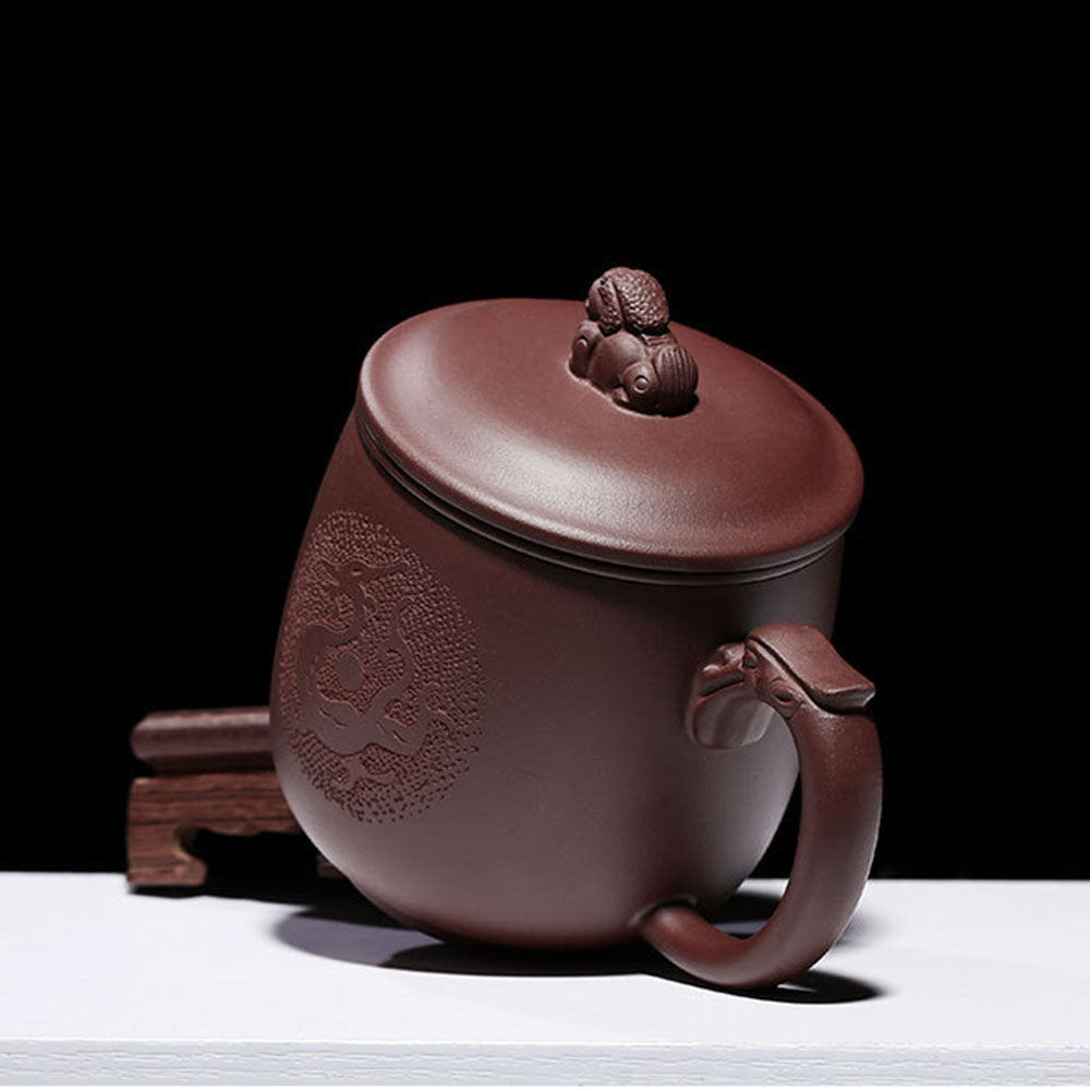 Yixing Purple Clay Dragon Tea Cup with Infuser & Pi Xiu Lid