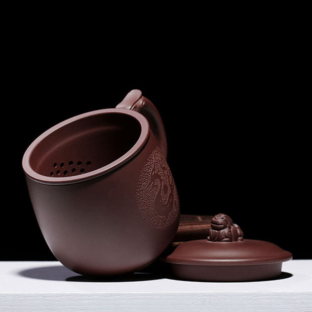 Yixing Purple Clay Dragon Tea Cup with Infuser & Pi Xiu Lid