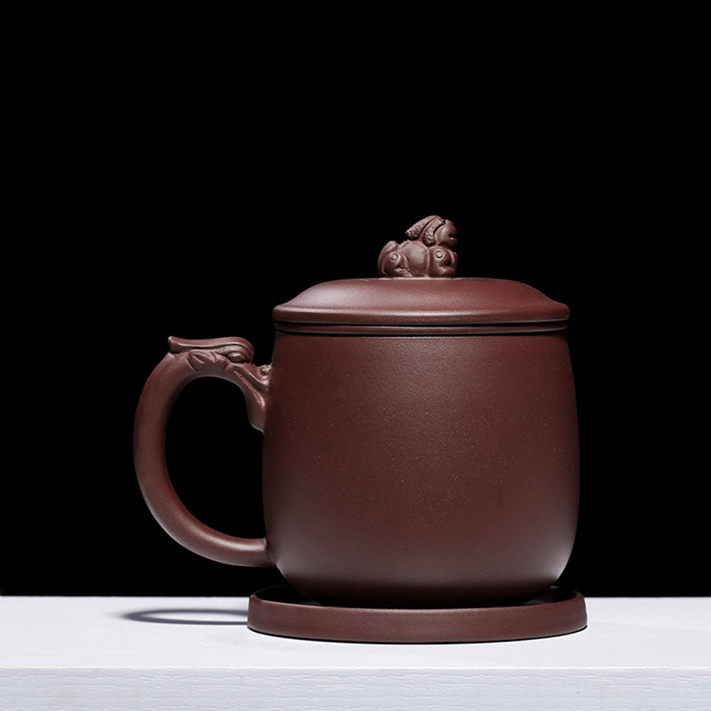 Yixing Purple Clay Dragon Tea Cup with Infuser & Pi Xiu Lid