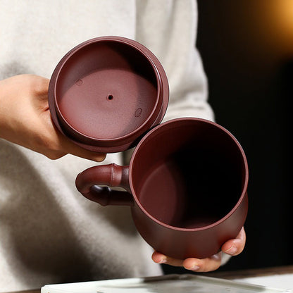 Lidded Tea Cup Pine Crane Yixing Zisha Bamboo Handle 470ml