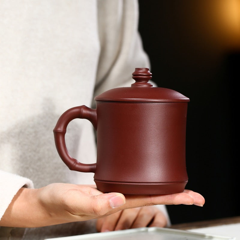 Lidded Tea Cup Pine Crane Yixing Zisha Bamboo Handle 470ml