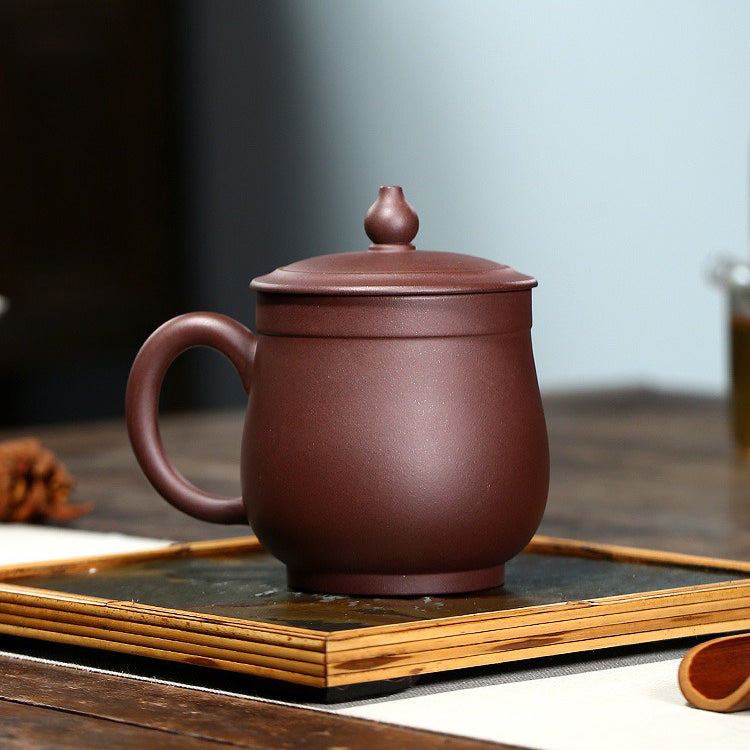 Zisha Tea Cup Peony Relief Lid Yixing Purple Clay 400ml