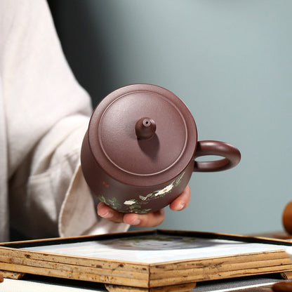 Zisha Tea Cup Peony Relief Lid Yixing Purple Clay 400ml
