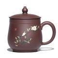 Zisha Tea Cup Peony Relief Lid Yixing Purple Clay 400ml