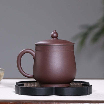 Zisha Tea Cup Peony Relief Lid Yixing Purple Clay 400ml